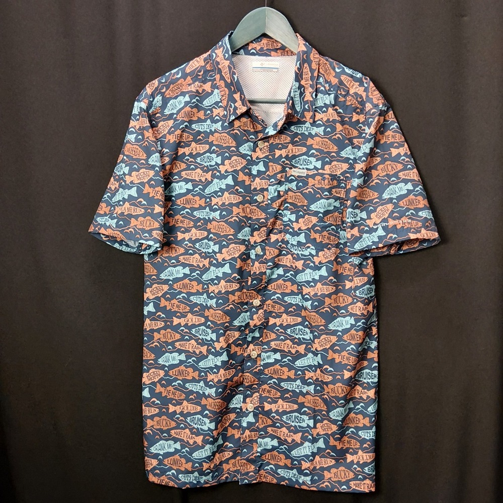 Columbia PFG M SS Fishing Shirt Blue Fish Print Novelty Lunker
Typography Print